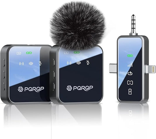 PQRQP 3-in-1 Mini Microphone for iPhone/Android/Camera, Hi-Fi Audio, Wireless Microphones, 328ft Range, 20H Battery, Lapel Mic with Noise Reduction for Live Streaming, TikTok, YouTube (Graphite Gray)