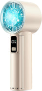 PANERGY High Speed Handheld Fan with Ice Cooler,1-100 Speed Adjustable Mini Turbo Fan, 4000mAh Battery Rechargeable & Digital Display,Gifts for Women Men Travel/Office/Beach/Camping(Beige)