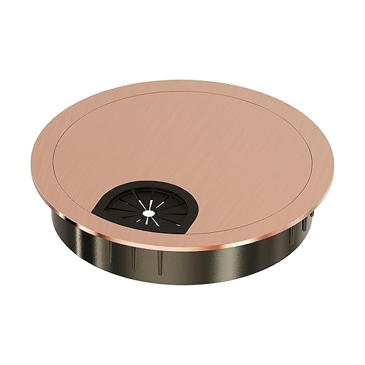 Skweawert Desk Grommet 3-1/8 Inch 80mm, Zinc Alloy Computer Desk Wire Hole Cover, Office Desktop Cord Cable Hole Metal Ring, Red Bronze