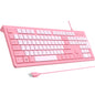 Wired Keyboard, Ultra-Thin USB Wired Computer Keyboard, Low-Profile Keys, Spill-Resistant, Multimedia Keys, Compatible with Windows, Mac, Chrome, Linux, and Android-Rose Pink