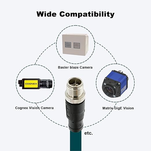 Alvin's Cables M12 8 Pin Male to RJ45 Shielded Ethernet Cable M12 X Coded 8 Position Cat6a Cable for Cognex Industrial Camera 20M/65.6ft