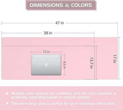 Aothia Leather Desk Pad Protector - Large Mouse Pad, Office Desk Mat, Non-Slip PU Leather Desk Blotter, Laptop Desk Pad, Waterproof Desk Writing Pad for Office and Home (Pink, 38" x 13.7")