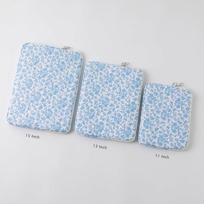 Puffy Laptop Sleeve 13-15.6 Inch Cute Quilted Laptop Protective Case Padded Floral Computer Sleeve for MacBook (B-Blue, 15 Inch)