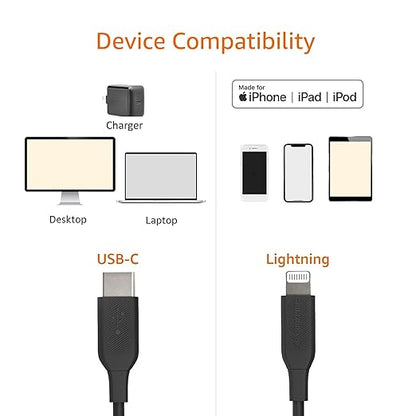 Amazon Basics USB-2.0 Type C to Lightning Cable (MFi Certified), 3 Feet, Black