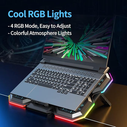LIANGSTAR Laptop Cooling Pad Gaming Laptop Cooler, Laptop Fan Cooling Stand with 6 Quiet Fans for 15.6-17.3 Inch, 7 Height Adjust, RGB LED Light 4 Modes, Switch Control Fan Speed, 2 USB Port, 2023 New