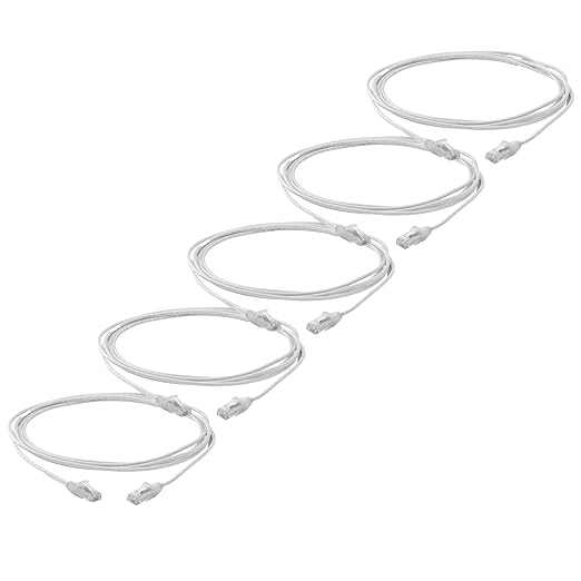 TRUECABLE Cat6 Component Rated Patch Cable, Unshielded (U/UTP), 10ft, White, 28AWG Stranded Pure Copper, Snagless 10G High-Speed Ethernet Cable, PoE++ 4PPoE 100W, UL Listed, RoHS-3, 5 Pack