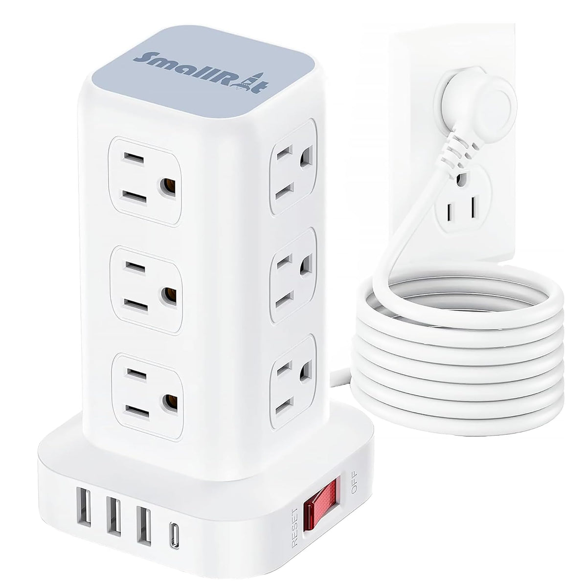 Power Strip with 12 Outlets 4 USB (1 USB C), 6.5Feet Extension Cord with Multiple Outlets, Charging Station, Power Strip Tower, Home Office Desk Supplies