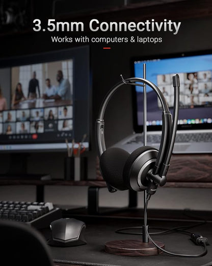 Wired Headset with Microphone for PC Laptop - 3.5mm Jack On Ear Headphones with Noise Cancelling Microphone for Boom Skype Webinars, in-line Control,Comfortable
