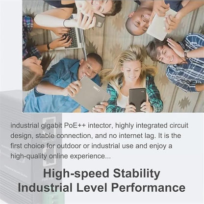 Industrial PoE++ Gigabit Injector 12-48VDC Input - Din Rail/Wall Mount,IEEE 802.3 at,Outdoor Rated Networking Power Supply 95W Ethernet Over Power for Industrial Devices and Camera