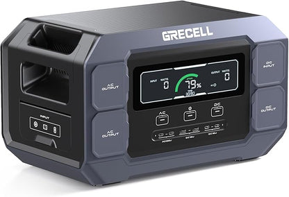 GRECELL Portable Power Station 2200W Solar Generator 1126Wh LiFePO4 Battery Pack with 1200W AC Charging & 800W Solar Charging, 1.25Hrs Fast Charging with 4×2200W(4800W Peak) AC Outlets for Home Travel