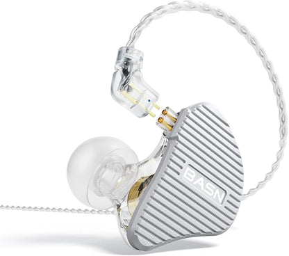 BASN Mix-PD in Ear Monitor,1Planar Driver + 1Dynamic Driver HiFi IEM Earphones with CNC Crafted Metal Cover, Wired 0.78mm 2-Pin Silver Plated Detachable Cable for Musicians (Silver)