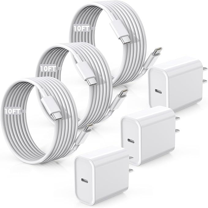 Fast Charger for iPhone 16/15 Charger,10FT Extra Long Fast Charging 3Pack USB-C Wall ChargerBlock USB C To USB C Fast Charging Cable Cord for iPhone 16 Pro Max/iPhone 15 Pro/15 Plus,iPad Pro/Air/Mini