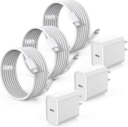 Fast Charger for iPhone 16/15 Charger,10FT Extra Long Fast Charging 3Pack USB-C Wall ChargerBlock USB C To USB C Fast Charging Cable Cord for iPhone 16 Pro Max/iPhone 15 Pro/15 Plus,iPad Pro/Air/Mini