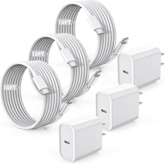 Fast Charger for iPhone 16/15 Charger,10FT Extra Long Fast Charging 3Pack USB-C Wall ChargerBlock USB C To USB C Fast Charging Cable Cord for iPhone 16 Pro Max/iPhone 15 Pro/15 Plus,iPad Pro/Air/Mini