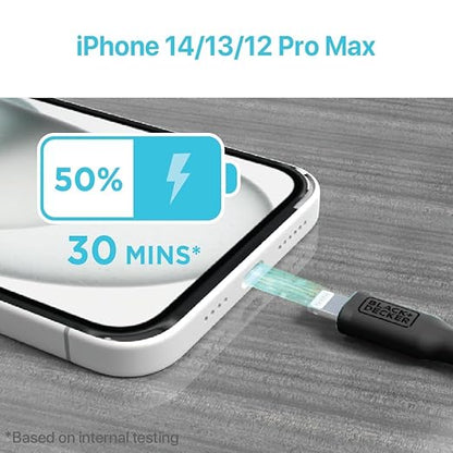 BLACK+DECKER Lightning to USB Cable - Fast Compatible iPhone Lightning Cable - Durable Braided iPhone Charger Cord - for Travel and Daily Use - Multiple Color + Length Options - 9ft