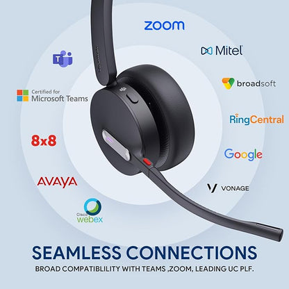 Yealink WH64 Hybrid DECT& Bluetooth Wireless Headset,492ft Range Dual Teams UC Zoom Headphones with DECT Dongle&Charging Stand, 3X Noise Cancelling Mic, 32H Talk Time,Headsets for PC,Phone,Laptop