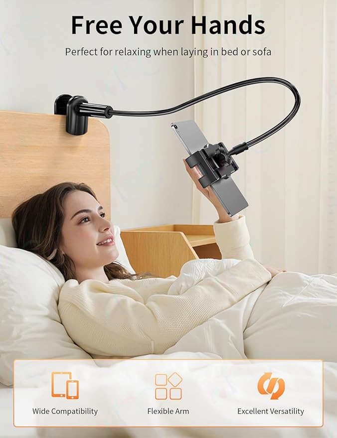 Tablet Stand, Kindle Holder for Reading in Bed, [Flexible Long Arm Gooseneck] [Anti-Slip] [Hands Free]Phone Holder for Bed Desk, i pad Stand for Fire/i pad/iPhone/Switch/Tablet Devices (4.7''-12.9'')