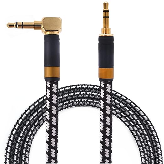 Wekuant Aux Cord, Audiophile 3.5mm Stereo Audio Cable [1m (3.2Feet), Silvered-Plated Copper core, Right Angle] Unbreakable and Great for Laptop, Tablets, Headphones, Cars and More.