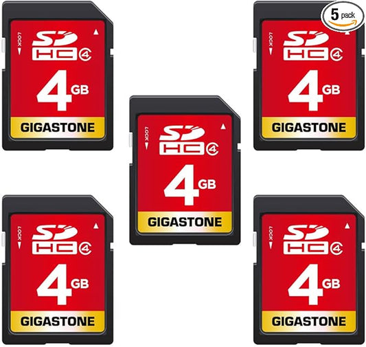 GIGASTONE 4GB SD Card 5 Pack, Speed Up to 20MB/s, SDHC UHS-I Class 4 Memory Card for Photo Video Music Voice File DSLR Camera DSC Camcorder Recorder Playback PC Mac POS 5pcs in Pack, with 5 mini Cases