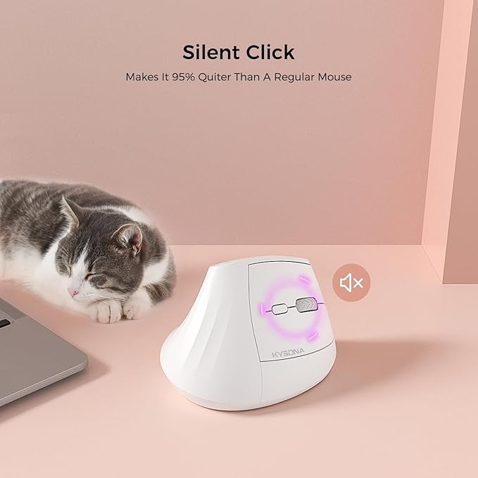 KYSONA Ergonomic Mouse Wireless, Bluetooth Vertical Mouse, 5-Level Adjustable DPI, 2.4G Silent Switch Mice for Windows, MacOS, IPadOS, Laptop, PC, White