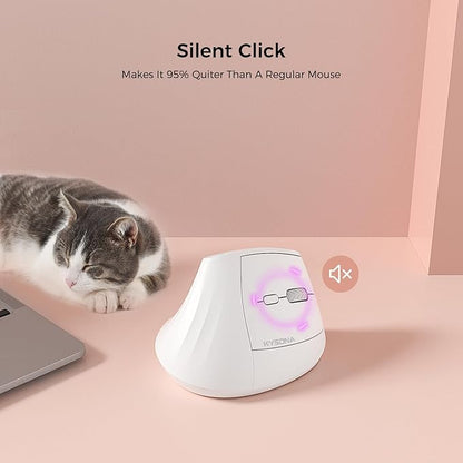 KYSONA Ergonomic Mouse Wireless, Bluetooth Vertical Mouse, 5-Level Adjustable DPI, 2.4G Silent Switch Mice for Windows, MacOS, IPadOS, Laptop, PC, White