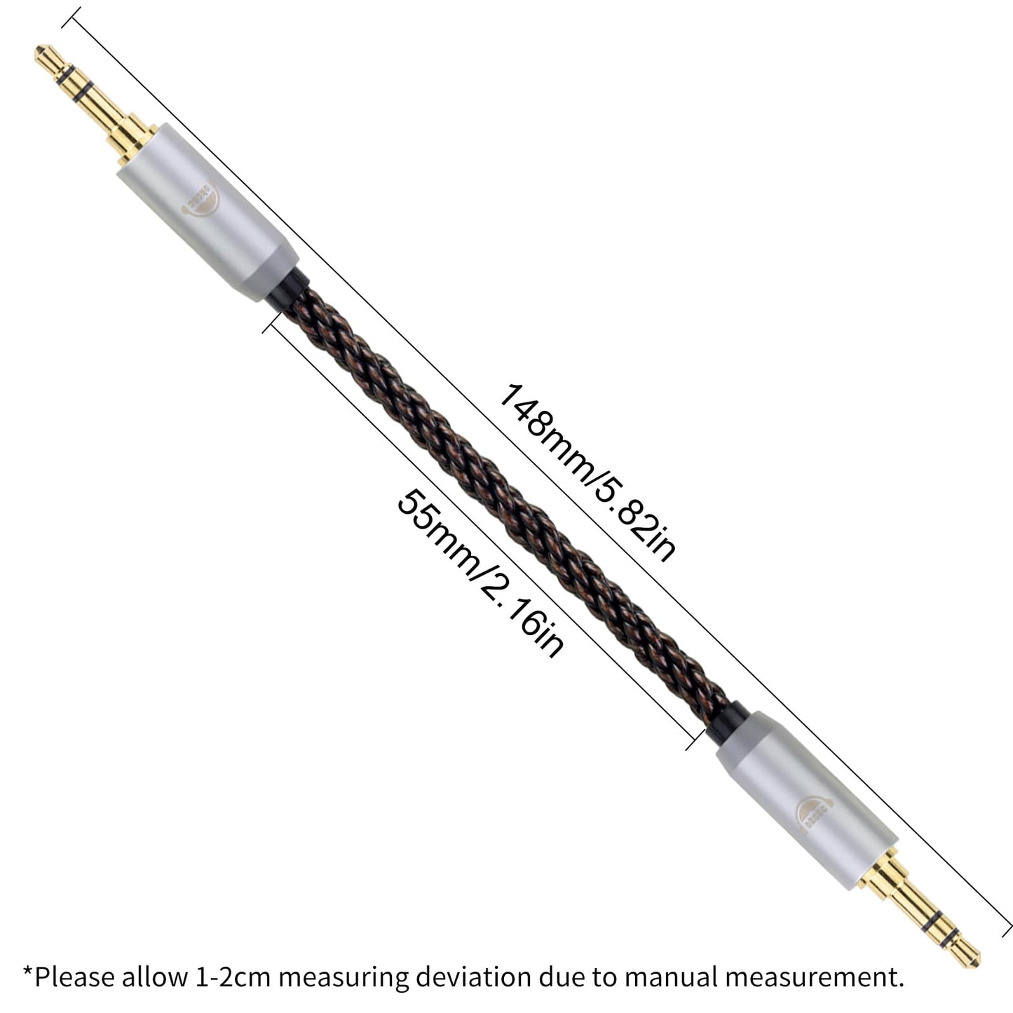 okcsc 4.4MM Male to 3.5MM Pro Male Ultra Short Hifil Male to Male AUX Audio Cable OFC Pair Recording Cable Wire-Breakage-Prevention Design Adoption of 8-Core Braided Structure 5.82 inch
