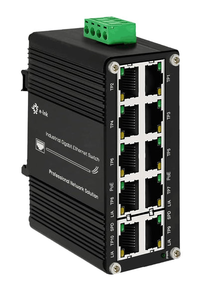 Mini Industrial 8-Port 10/100/1000T 802.3at PoE + 2-Port 10/100/1000T Din Rail Mount Compact Ethernet Switch, 48~57V DC Unmanaged Network Switch 20Gbps Switching Capacity