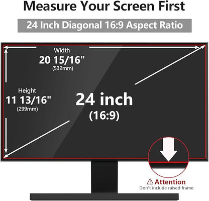 Computer Privacy Screen Protector 24 Inch with Hp Dell Acer Asus Samsung LG and More, Removable Security Shield Filter for 16:9 Aspect Ratio Monitor Like ViewSonic Sceptre AOC Koorui BenQ (24" Diagonal 16:9 1 Pack)