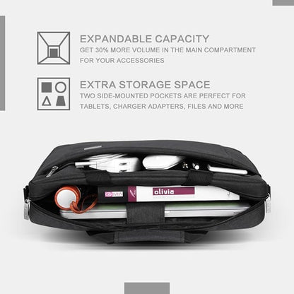 Voova Laptop Bag Case 17 17.3 Inch Computer Sleeve Messenger Bag with Shoulder Strap Expandable Waterproof Large Capacity Business Briefcase for Work Travel Fit 17-18” Laptop, Men Women, Black