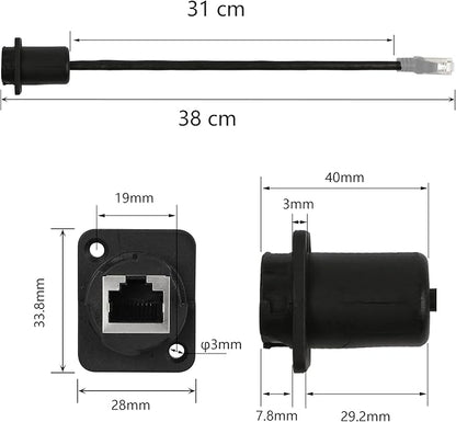 CERRXIAN 35cm RJ45 Male to Female Cat5 5e 6 Waterproof Panel Mount LAN Network Ethernet Extension Cable with Cap