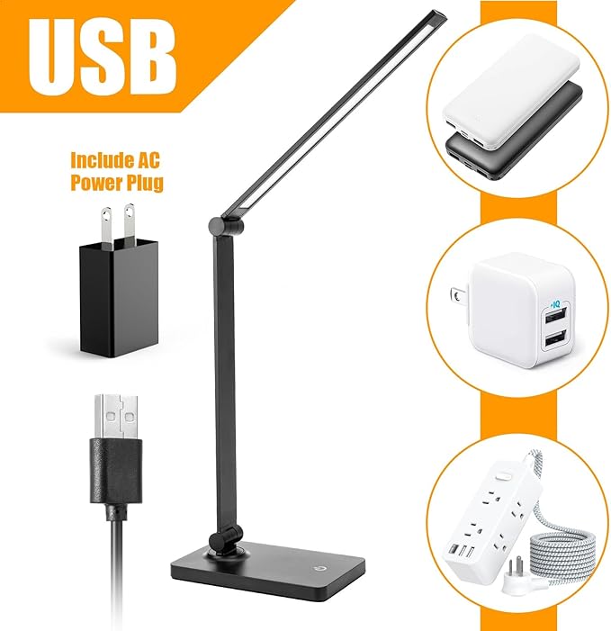 Desk Lamp LED Desk Lamps Eye-Caring Desk Lamps Lamps Dimmable Office Lamp with USB Port Touch Control for Home Office Student Dormitory (USB Plug-in Desk Lamp)