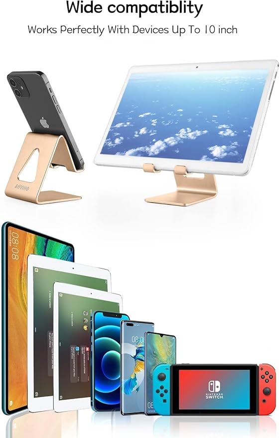 Desk Cell Phone Stand Phone Holder, Aluminum Phone Cradle Dock for iPhone 15 14 13 12 pro Mini 11 X Xs max 8 7 6 6s Plus SE Samsung All Smart Phones, Rose Gold