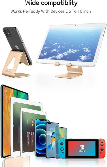 Desk Cell Phone Stand Phone Holder, Aluminum Phone Cradle Dock for iPhone 15 14 13 12 pro Mini 11 X Xs max 8 7 6 6s Plus SE Samsung All Smart Phones, Rose Gold
