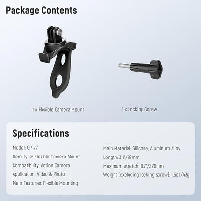 NEEWER Flexible Mount Wrap Band Compatible with GoPro DJI Insta360 Action Cameras, Motorcycle Bike Handlebar Roll Bar Tube Clip Holder Bracket Accessories for Photography Video Recording, GP-77 Black