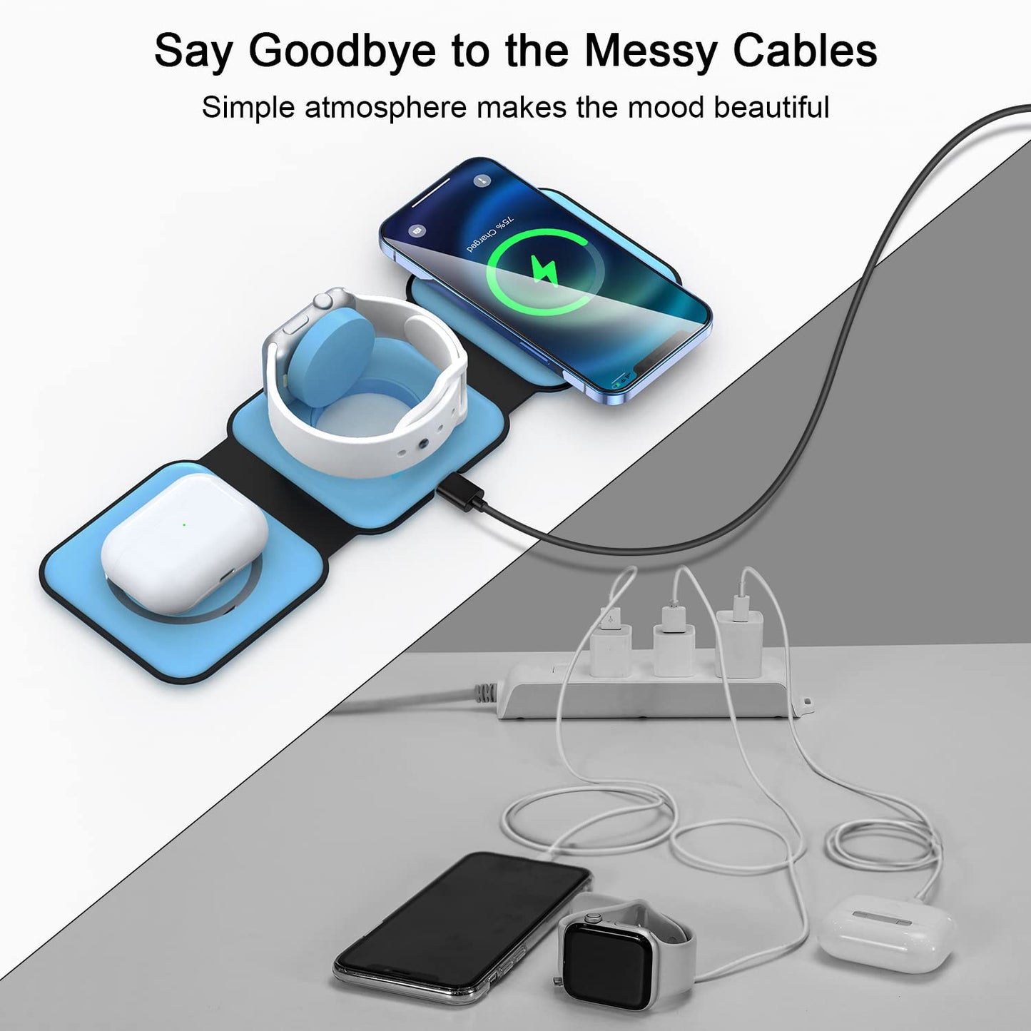 Wireless Charger 3 in 1,RTOPS Magnetic Traval Wireless Charging Station Multiple Devices,GaN 3 in 1 Charging Station,Compatible iphone17/16/15/14/13/Pro/Max,iWatch,AirPods4/3/2/Pro(Adapter Includes)