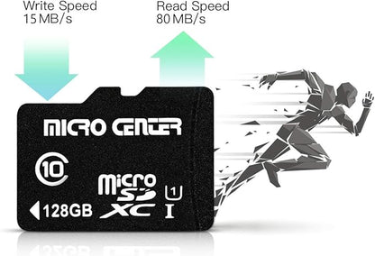 INLAND Micro Center 128GB Class 10 MicroSDXC Flash Memory Card with Adapter for Mobile Device Storage Phone, Tablet, Drone & Full HD Video Recording - 80MB/s UHS-I, C10, U1 (1 Pack)