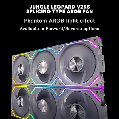 Jungle Leopard Interstellar V2 RS 120mm PC Reverse Blade Case Fan Infinity Mirror Module Daisy-Chain ARGB Fan Triple Pack Suitable Computer Cooling Fans 360mm AIO Cooler(White-3Pack)
