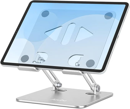 Tablet Stand Holder for Desk, Adjustable Desktop Tablet Holder, Foldable Aluminum Tablet Mount for iPad pro 11, iPad Air Mini, Samsung Galaxy Tabs Z Fold Kindle Fire 4-12 inch, Silver