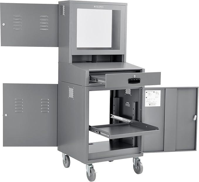 Global Industrial Mobile Security LCD Computer Cabinet Enclosure, Gray