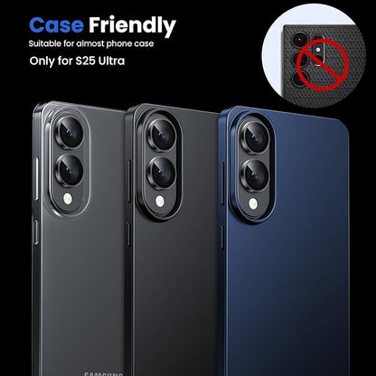 WSKEN for Samsung Galaxy S25 Edge Camera Lens Protector - Edge Thin Case Friendly, 9H Shatterproof Tempered Glass with Aluminum Metal Circle Camera Screen Protector Cover Accessories, Black