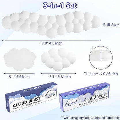 Cloud Wrist Rest for Keyboard and Mouse, Memory Foam PU Leather Keyboard Wrist Rest with Ergonomic Support, Non-Slip Base, Cute Arm Rest Pad & Palm Cushion, Office Desk Accessory, White