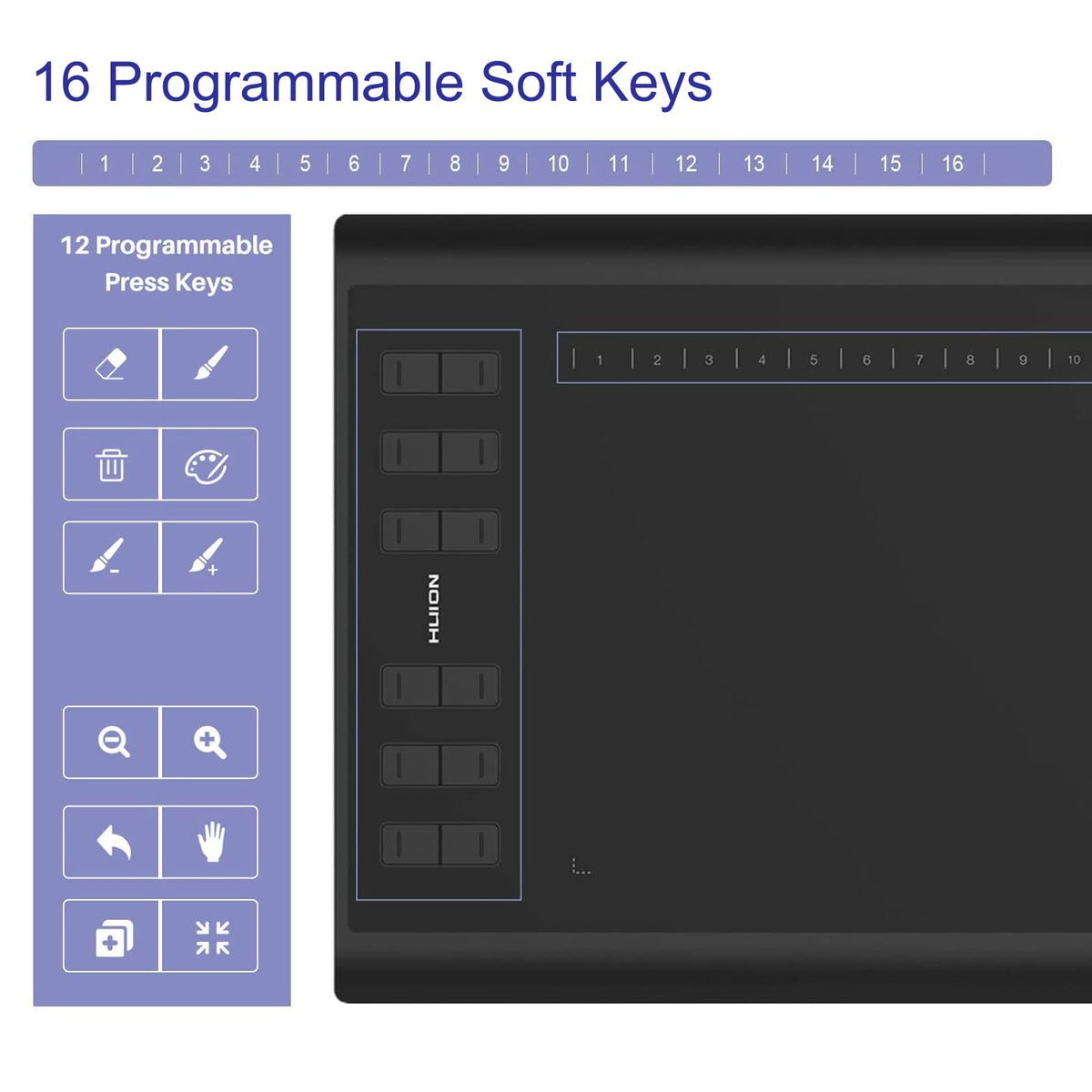 HUION Inspiroy H1060P Graphics Drawing Tablet, 10 x 6.25 in, 12+16 Hot Keys
