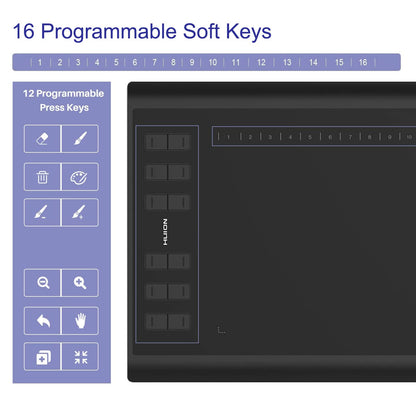 HUION Inspiroy H1060P Graphics Drawing Tablet, 10 x 6.25 in, 12+16 Hot Keys
