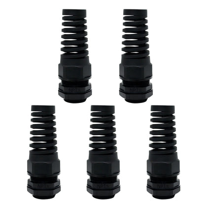 LeMotech 5Pcs NPT 1/2" IP68 Waterproof Cable Gland Flex Spiral Strain Relief Black Nylon Joint with Gaskets for 6-12mm Wire Thread