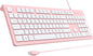 Computer Keyboard Wired, Plug Play USB Keyboard, Low Profile Chiclet Keys, Large Number Pad, Caps Indicators, Foldable Stands, Spill-Resistant, Anti-Wear Letters for PC Laptop (Pink, 1-Pack)