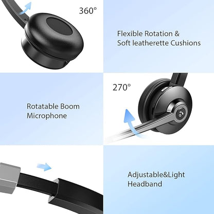 Earbay Trucker Bluetooth Headset, Wireless Headphones with Mic Mute & USB Dongle, Wireless Headset with Microphone Noise Canceling & Charing Base for Work/PC Computer/Phones/Office/Meeting