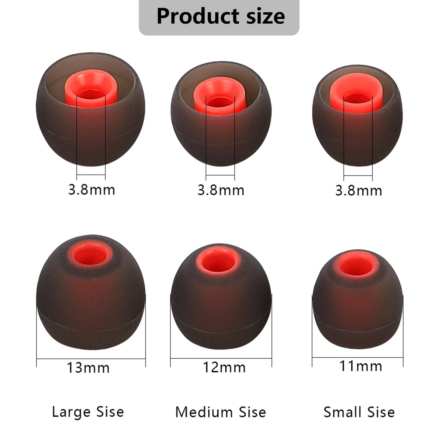 MMYQXI Silicone Earbud Tips - Fit for In-Ear Headphones (Inner Hole 3.8mm-5.1mm) - 9 Pairs S/M/L