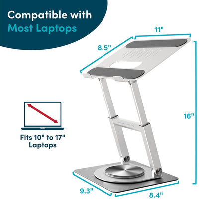 Lifelong 360 Rotating Adjustable Laptop Stand, 16" Tall Riser - Silver