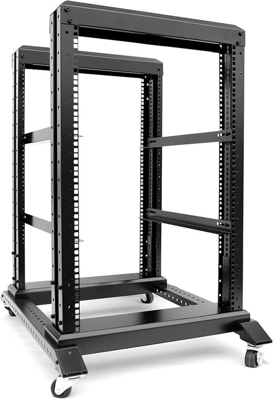 GlobalRack 15U Open Frame Rack on Wheels,Depth 24" Mobile IT Cabinet