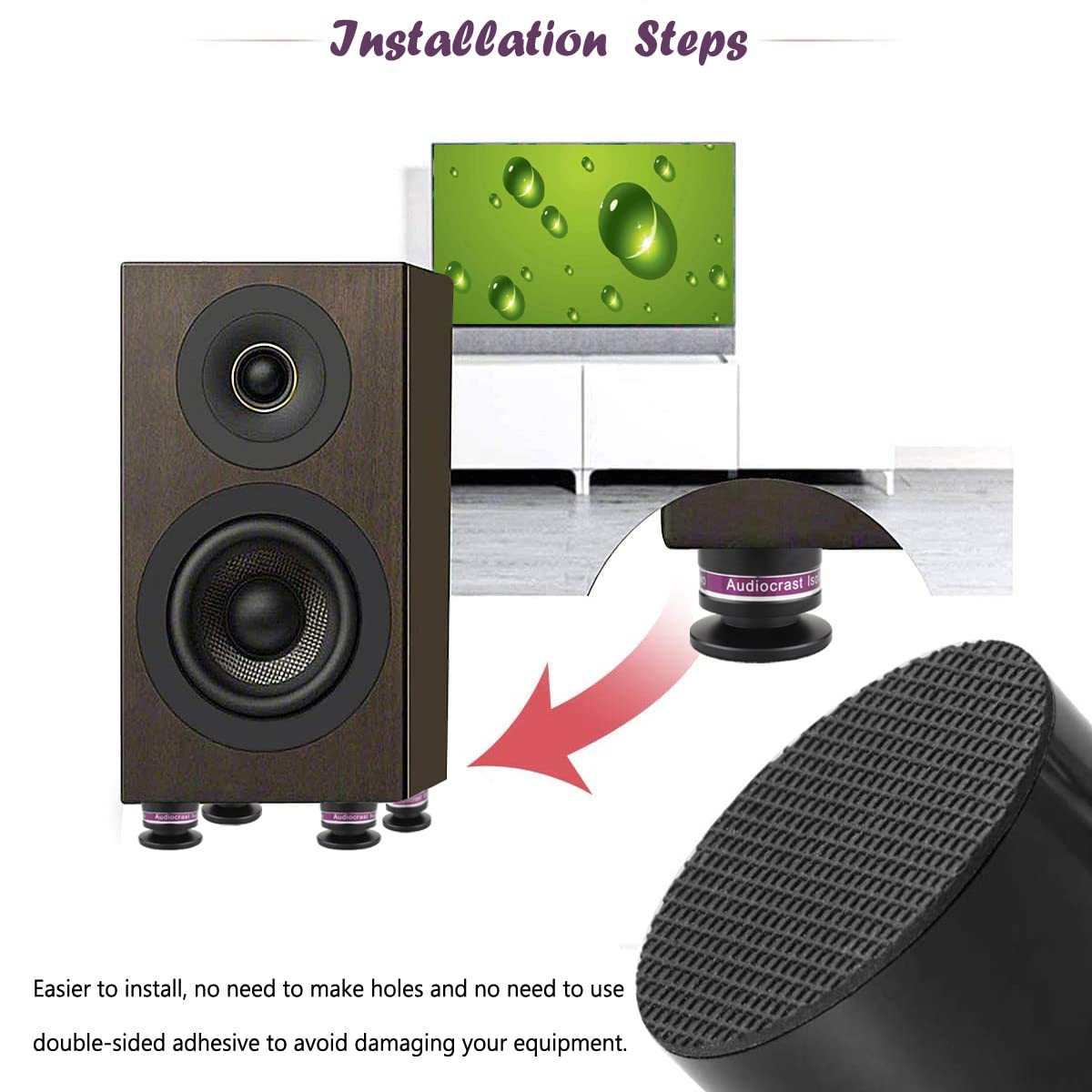 HiFi Speaker Spikes IF03B by Audiocrast, Speaker Vibration Dampener Stand Feet Pads Shock Absorber Isolation Pucks, Speaker Resonance Reducer with Non-Slip Mat for Turntable Amp CD DAC Recorder